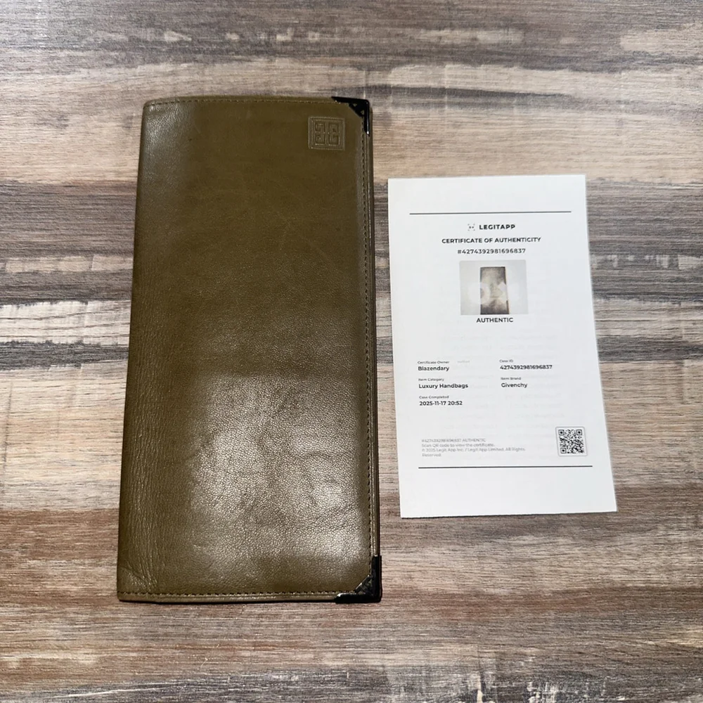 Givenchy Olive Green Long Leather Wallet